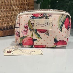 Primrose Hill London Diagonal Zip Clutch in Pink Dotted Peaches Print NWT